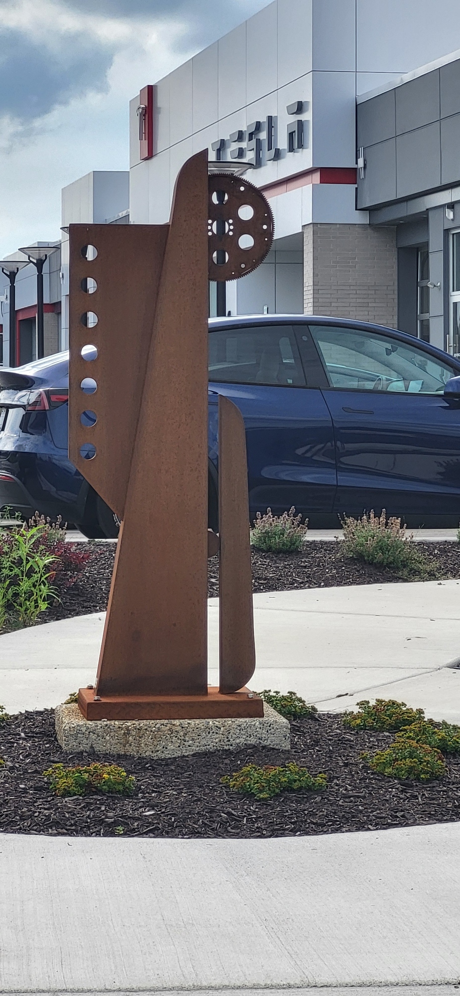 Original sculpture installed outside the Tesla facility in Farmington Hills Michigan
