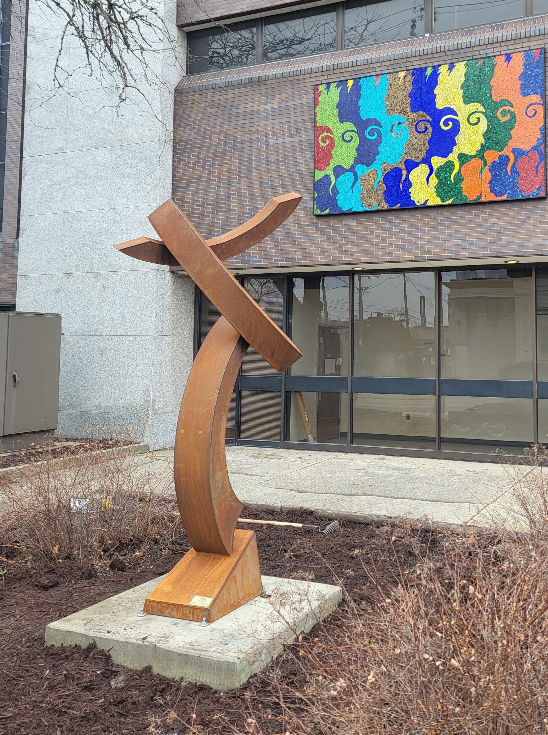Original sculpture installed outside a professional office in Ypsilanti Michigan